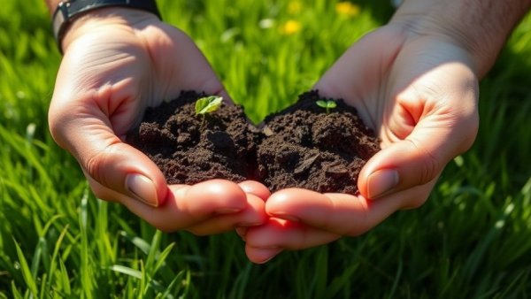 Person demonstrating lawn aeration by holding soil plugs
