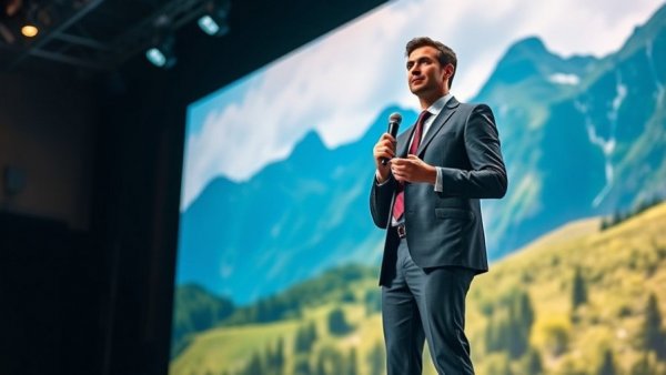 Business professional presenting agentic marketing vision at a conference