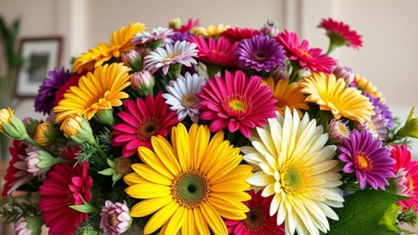 Colorful flowers and foliage arrangement for lawn fertilization display