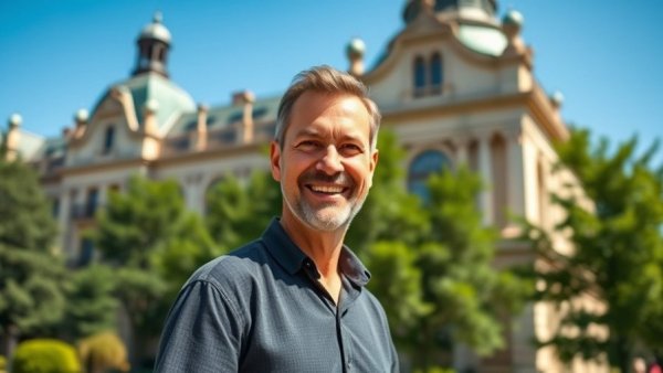 Confident man in front of historic building, representing EU illegal online gambling market