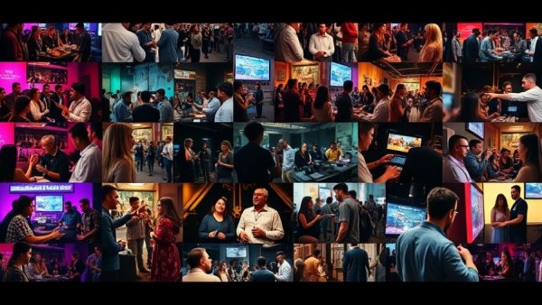 Collage depicting integrated digital marketing strategy in community.