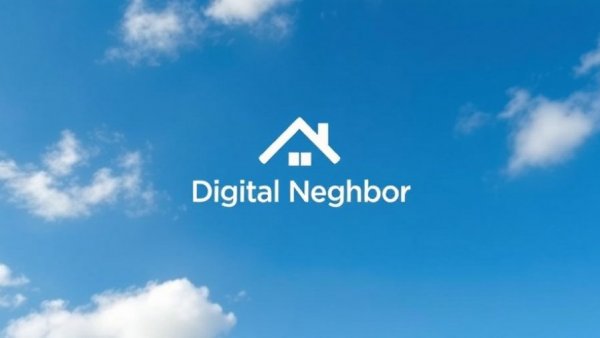 Digital Neighbor logo on a blue sky backdrop, Tampa digital marketing agency branding
