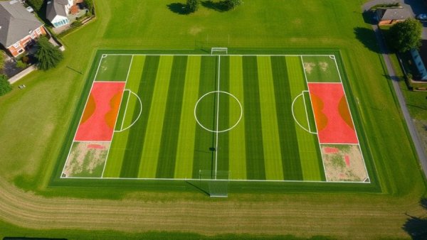 Aerial view of youth sports fields needing maintenance.