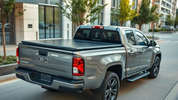Pickup truck with partially open tonneau cover for truck beds.