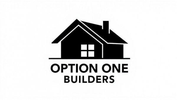 Option One Builders logo, monochrome, real estate development.