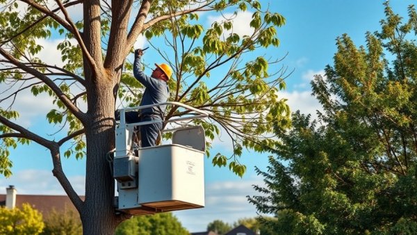 Arborist assessments Sonora, arborist in cherry picker evaluating tree.