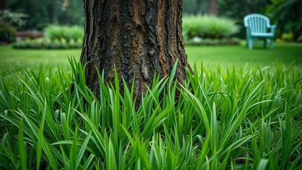 Wet lawn care tips for rainy weather background.