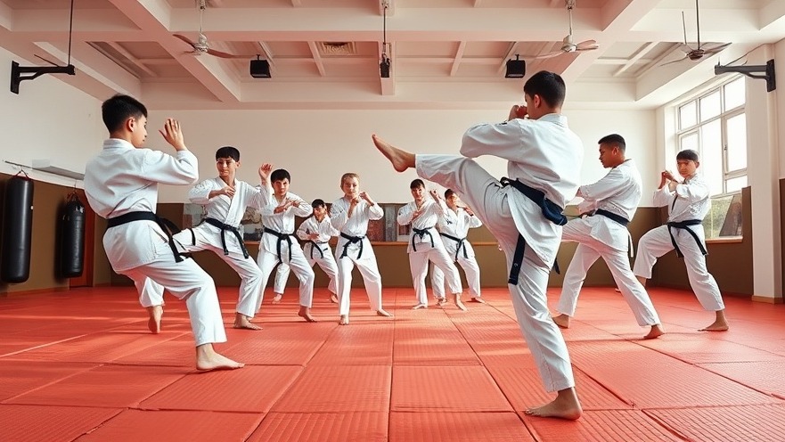 Dynamic karate class in Gurnee, showcasing youth and adult students in action.