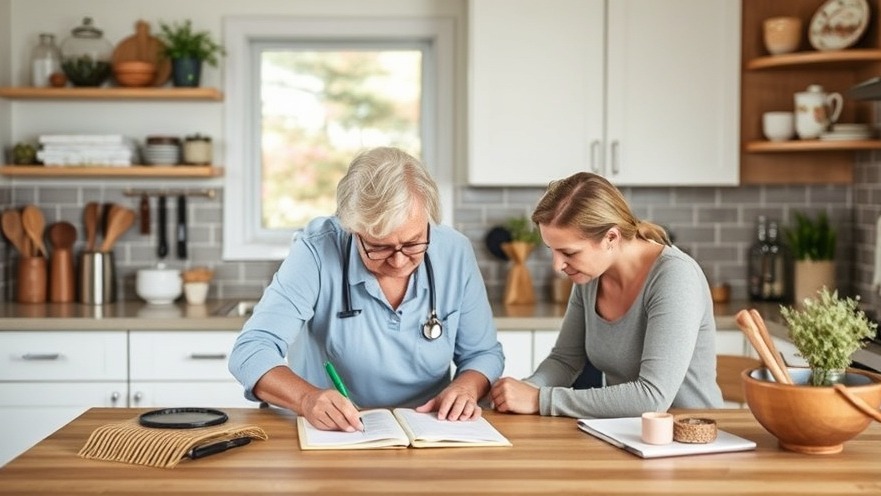 Organized home care checklist with family support in Muskegon kitchen.