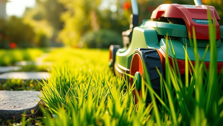 Professional lawn maintenance in Shelby Michigan with a vibrant lawn mower trimming grass.