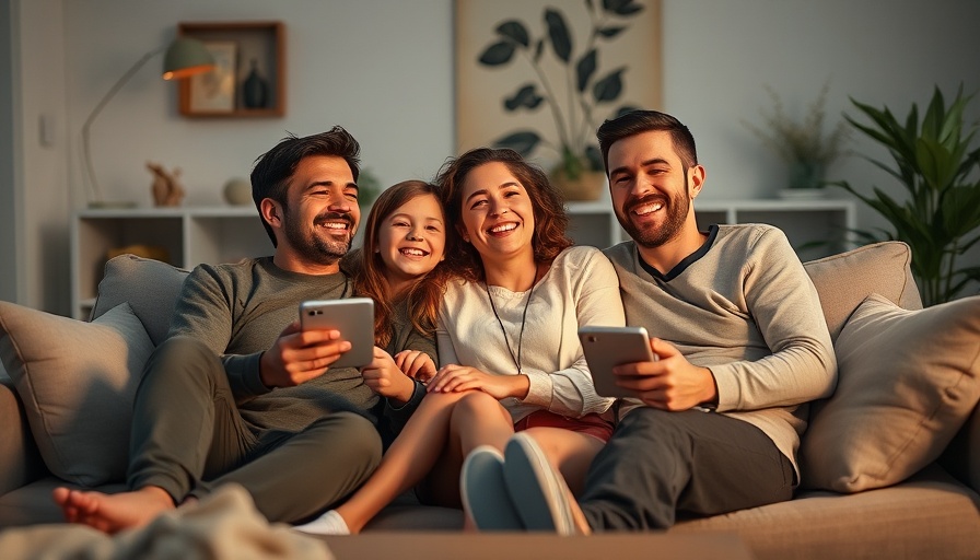 Family watching movie at home, depicting comfort and togetherness.