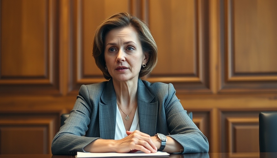 Middle-aged woman in discussion at a conference table.