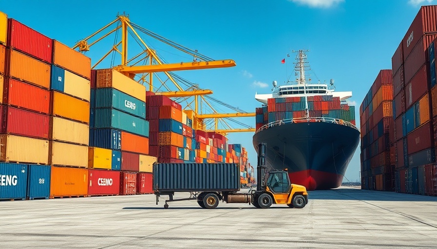 GXO revenue growth depicted with bustling port and containers.