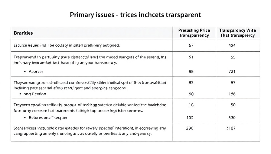 Detailed table outlining issues in healthcare price transparency data.