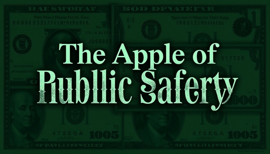 Text overlay on dollar theme with 'The Apple of Public Safety'.