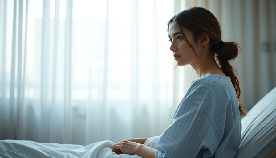 Non-verbal autistic woman sitting alone in a hospital room, contemplative.