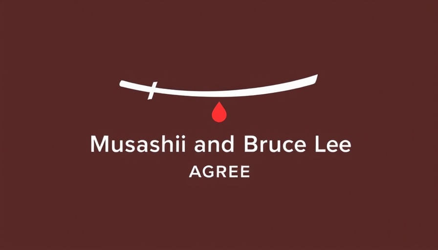 Musashi and Bruce Lee wisdom in minimalist design with sword graphic.