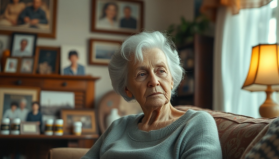 Elderly woman in a living room with medications, highlighting Medicare Medicaid cuts in Illinois.