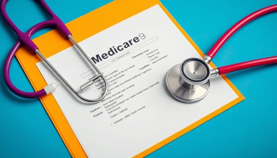 Medicare Part D details with medical tools on a colorful table.
