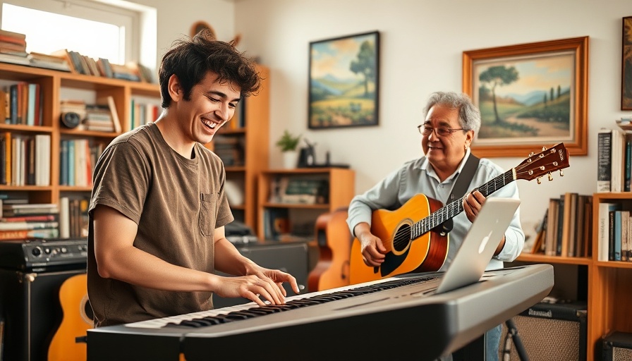 Pop music brings connection as father and son enjoy music together.