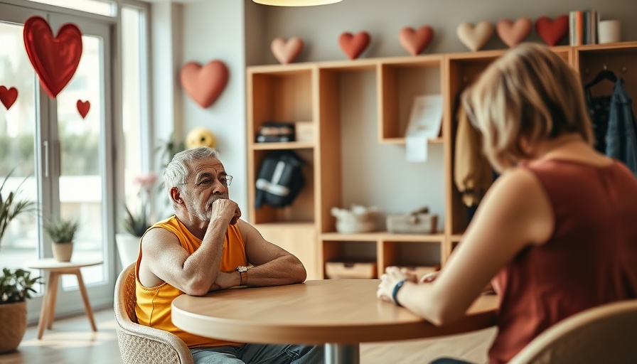 Senior care advisor interacting with older man at Muskegon facility.