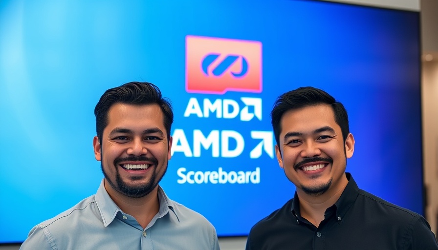 Two men in front of AMD logo discussing AMD AI competitiveness.
