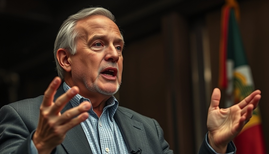 Distinguished older man speaking passionately indoors.