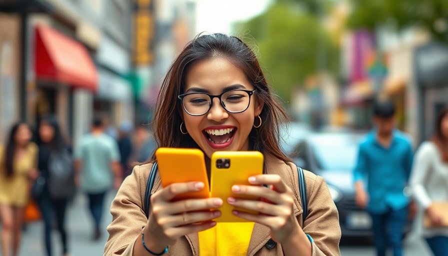 Excited woman with yellow phone celebrating to maximize benefits Muskegon.