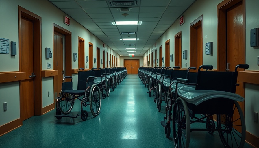 Empty hospital corridor with wheelchairs symbolizing Medicaid cuts impact.