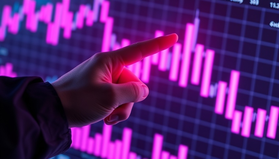 Futuristic hand indicating a glowing stock chart, symbolizing upward trends.