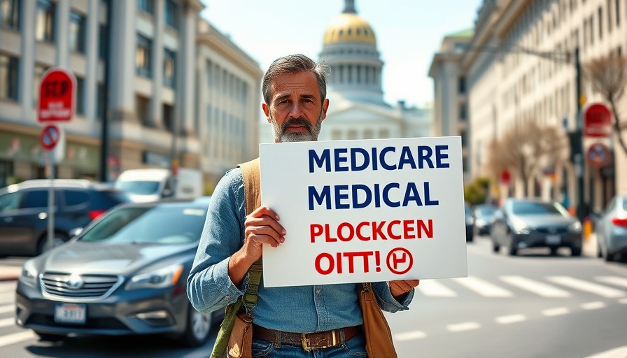 Protest sign for Medicare negotiations and Medicaid protection in urban setting