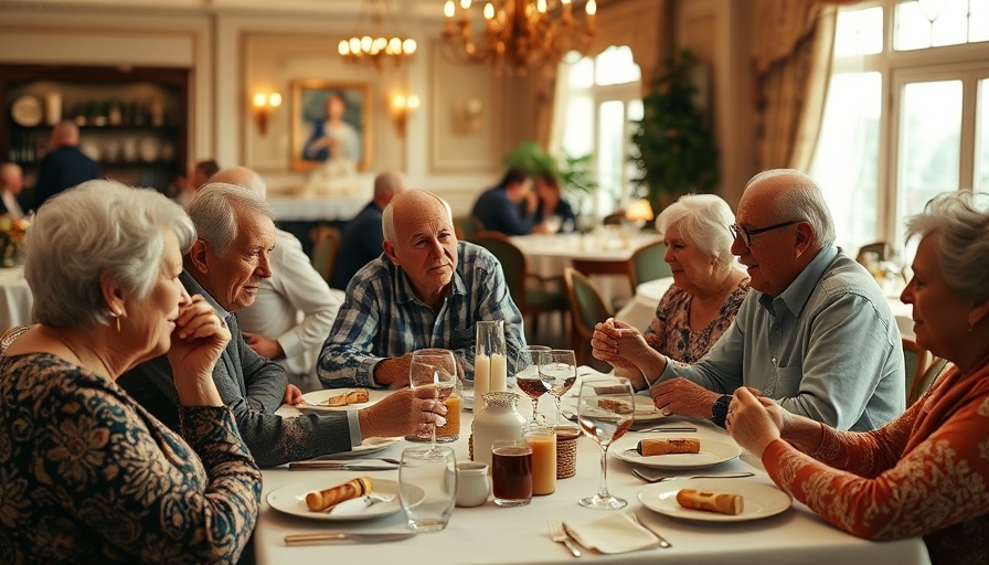 Elderly group in vibrant senior living dining room in Beaumont.