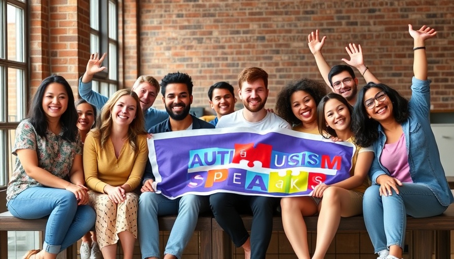 Diverse group celebrating Autism Speaks' 20 years, Autism resources Muskegon.