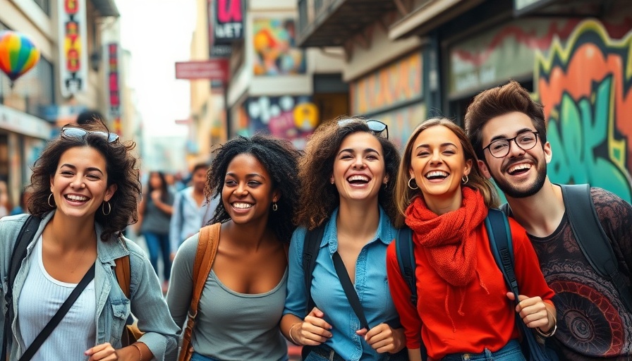 Diverse group of young adults exploring a city, Global Autism Travel Influencers.