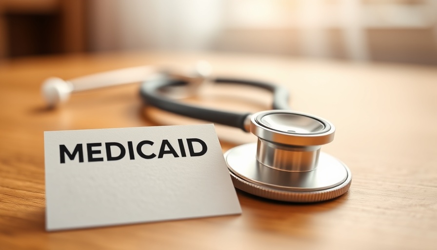 Medicaid card with stethoscope on wooden desk.