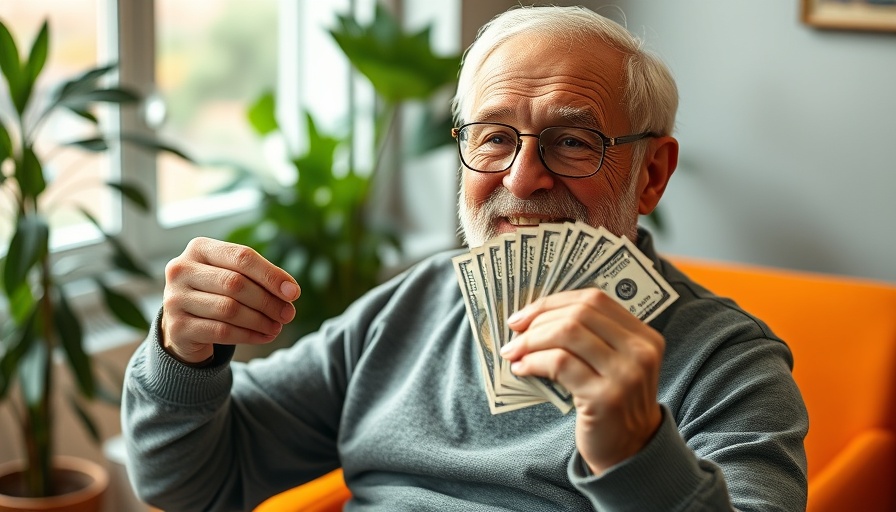 Older man celebrating with money, related to affordable dividend growth stocks for retirement.