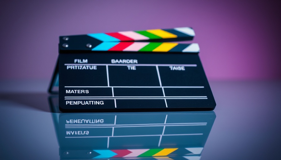 Colorful film clapperboard on reflective surface, symbolizing autistic representation in media.