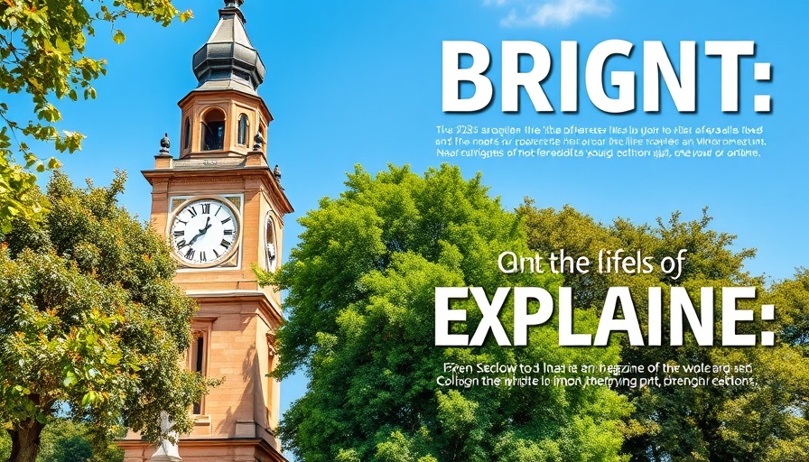 Bright magazine cover featuring clock tower and greenery.