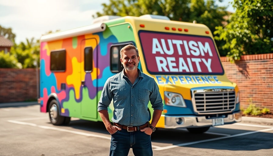 Man in front of Autism Reality Experience truck in parking lot.