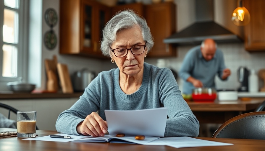 Senior woman over 65 in Muskegon looking thoughtful at a table.