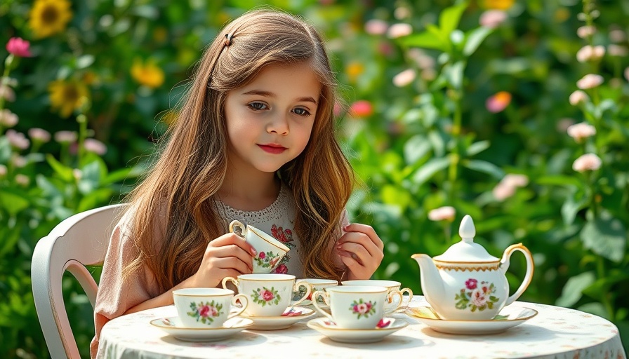 Young girl at a tea party, Groveland Senior Center setting.