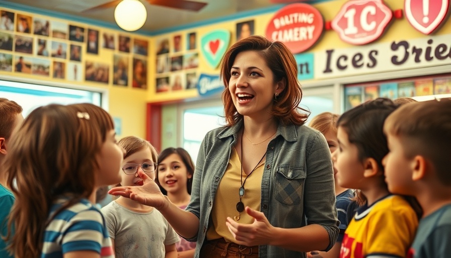 Woman using ice cream parlor for Medicare cuts analogy with kids.