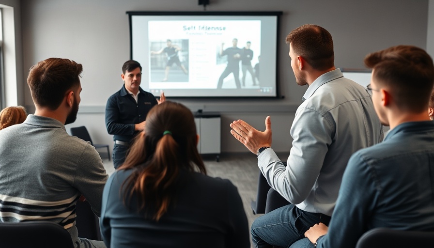 Instructor teaches self-defense training for personal safety in a classroom setting.