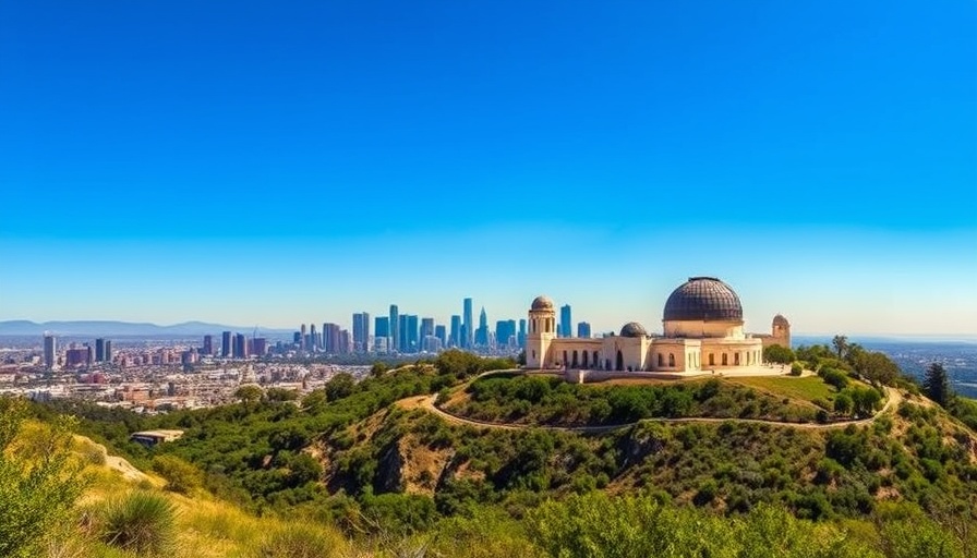 Los Angeles skyline and Griffith Observatory view.