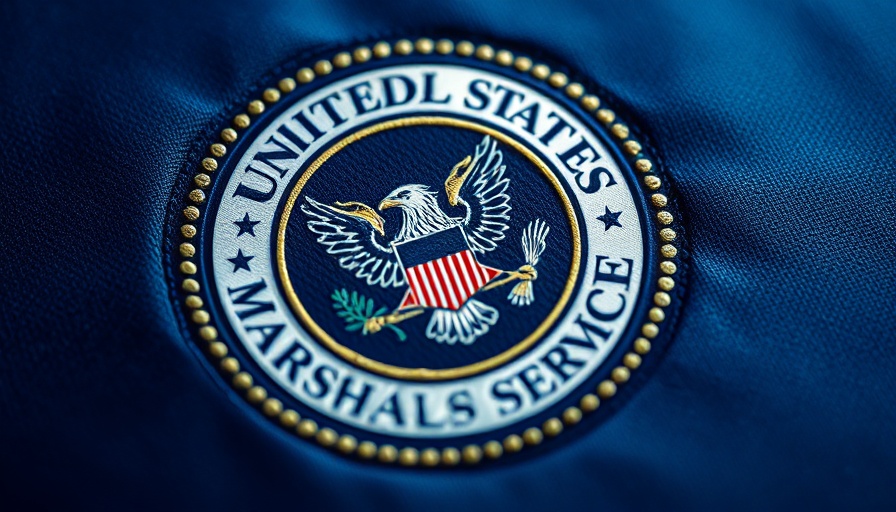 United States Marshals Service seal on blue textile, related to assisted living healthcare fraud.