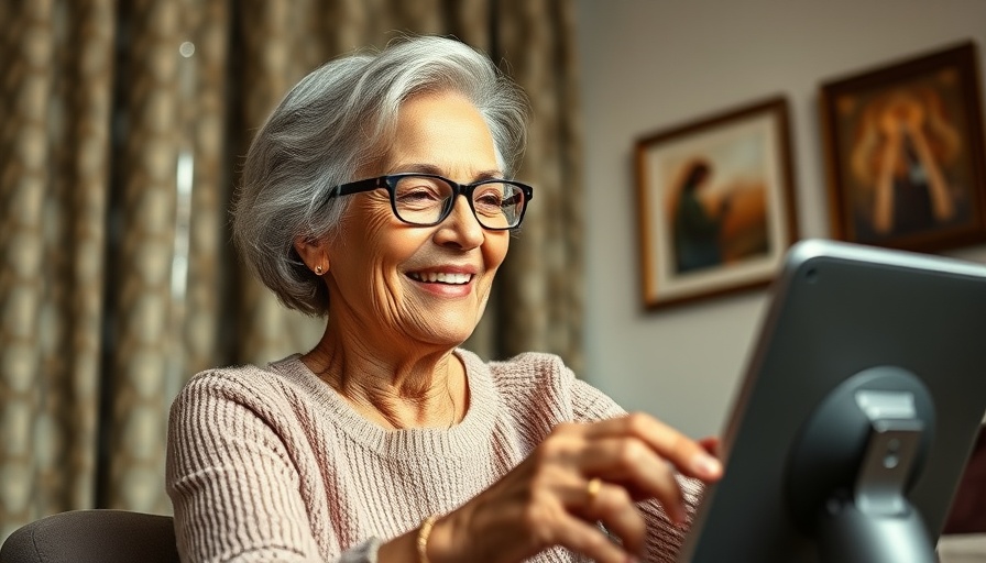 Senior woman discussing housing solutions in a video call.