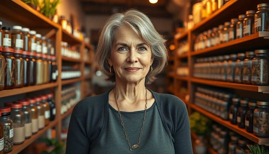 Natural medicine alternatives Muskegon herbal store with woman and products.
