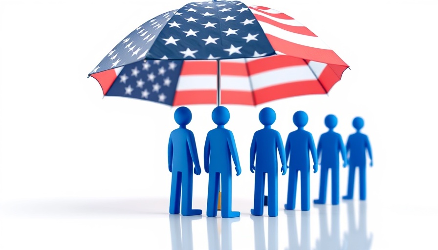 Blue figures under flag umbrella representing increase Medicare payments.