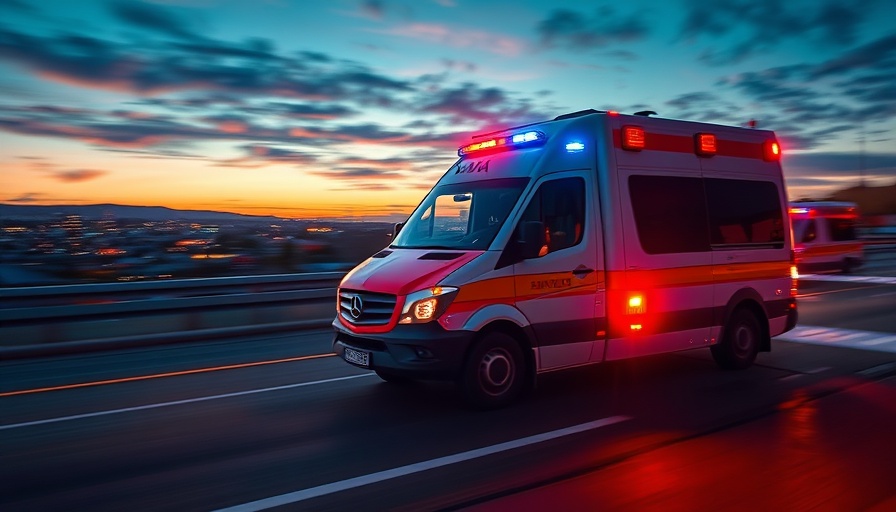 Fast-moving ambulance at dusk highlighting surprise ambulance bills.