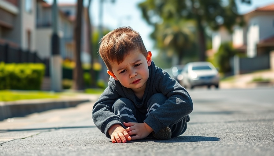 Young boy with bandaged arm sitting on pavement highlighting preventing sports injuries in children.